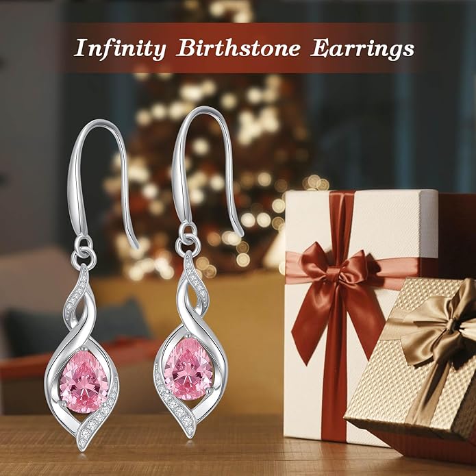 Birthstone Earrings for Women 925 Sterling Silver Infinity Love Jewelry Valentines Day Birthday Gifts for Her Mom Wife Girlfriend