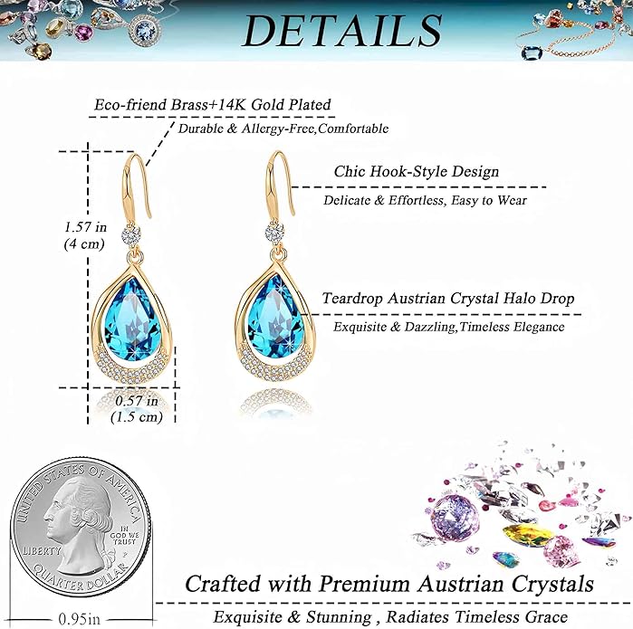 Austrian Crystal Halo Teardrop Hollow Drop Dangle Earrings for Women 14K Rose Gold Plated Hypoallergenic Jewelry Gifts
