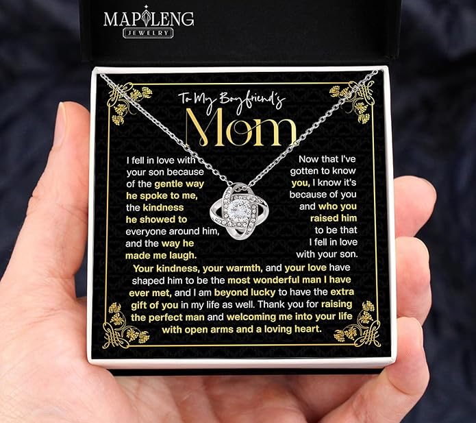 To My Boyfriend's Mom Love Knot Necklace, Elegant Jewelry Gift From Girlfriend, Meaningful Mothers Day Surprise, Birthday Christmas Keepsake With Heartfelt Message