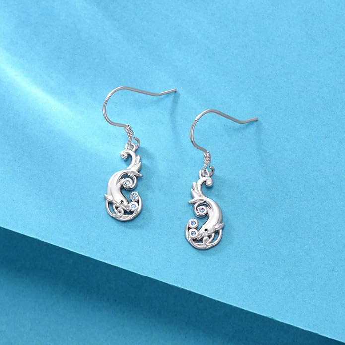 PELOVNY Animal Dangle Earrings Sterling Silver Hypoallergenic Moss Agate Crystal Moonstone Earrings Bee Butterfly Dolphin Peacock Phoenix Jewelry Birthday Christmas Gifts for Women