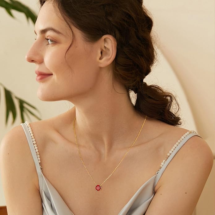 Ursilver Valentines Day Gifts for Her - Birthstone Necklace for Women, S925 Sterling Silver Round Birthstone Necklace Birthday Gifts 12 Months Necklaces for Women Jewelry Gift