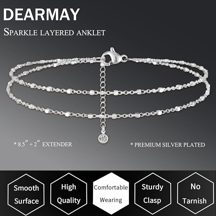 DEARMAY Dainty 14K Gold Plated Ankle Bracelets for Women, Waterproof 14K Gold Plated Link Chain Anklets Non Tarnish Set Pack Summer Beach Jewelry Gift