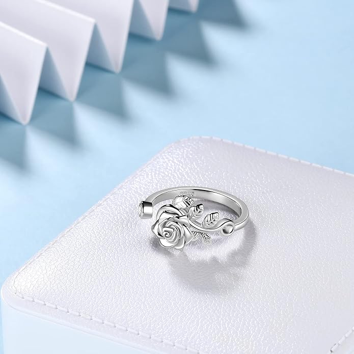 925 Sterling Silver Rose Flower Ring - Adjustable, Elegant Promise Ring for Women & Girls - Perfect for Birthday & Wedding Gifts