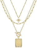 MJartoria Layered Initial Necklaces for Women Trendy, 14K Gold Plated Brass Simple Star Choker Square Letter Pendant Necklace, Paperclip Chain Necklaces Jewelry Gifts