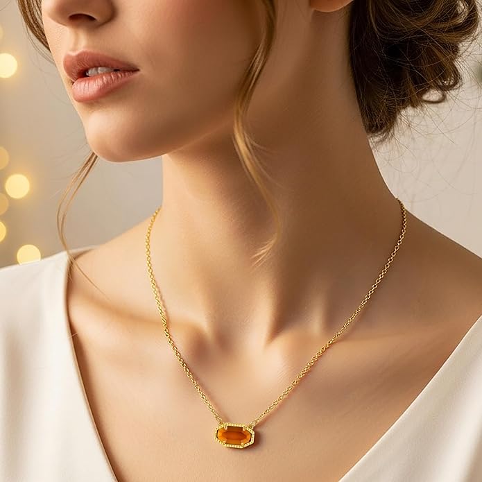 Birthstone Necklace for Women 14K Gold Plated Dainty Pendant Teen Trendy Stuff Jewelry Gift Chain 17+3 Inch