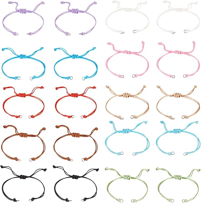 50 Pcs Adjustable Braided Cord Colorful Waxed Thread Half Finished Bracelet with Jump Rings for Wrist DIY Women Jewelry Making Friendship Fashion Bangle Accessory 14-28cm Long