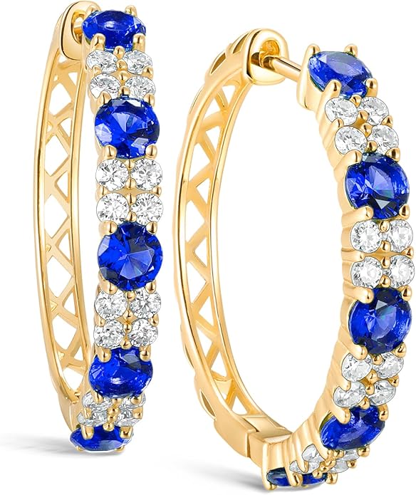 Women's Huggie Hoops with Birthstone 925 Sterling Silver Huggie Stud Hypoallergenic 14K Gold Plated Moissanite Earrings -Emerald Sapphire Ruby Hoop Earrings, Size 20 25mm