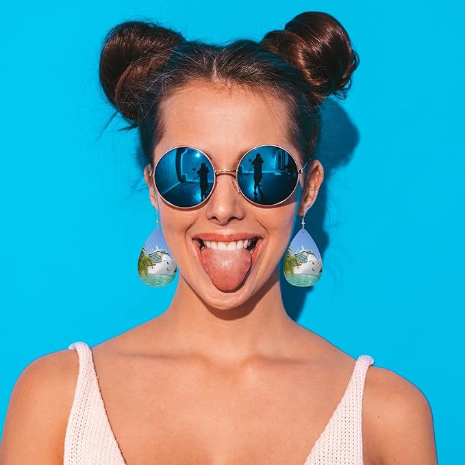 Sea Cruise Leather Teardrop Earrings Sailing Vacation Cruise Ship Tropical Summer Palm Beach Faux Leather Water Drop Earrings Jewelry For Women Friends Wedding