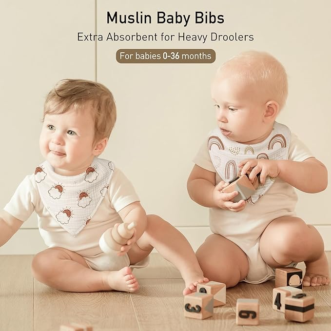 Muslin Baby Bibs 8 Pack, Baby Bandana Drool Bib for Drooling and Teething, Cotton Soft Absorbent for Girls Boys