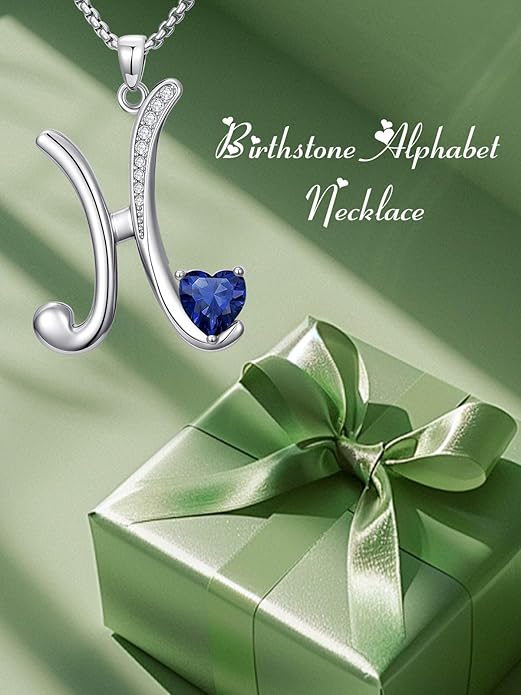 Valentines Day Gifts for Women Alphabet A to Z Initial Birthstone Pendant Necklaces for Women - 18k White Gold Plated Personalized Name Jewelry Valentine Mothers Day Birthday Gifts for Women Her Girlfriend