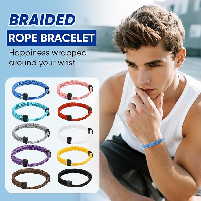 TempBeau Nautical Braided Rope Bracelets Set - 6 Pcs Adjustable Braided Cord Bracelet, Handmade Navy Marine String Bracelet with Metal Knot, Men Women Braided Bracelets Gifts