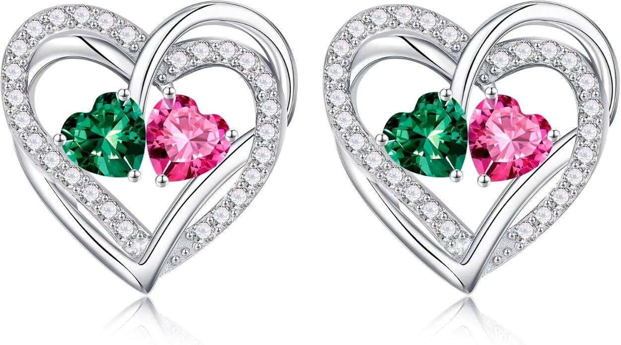 Iefil Valentines Day Gifts for Her, 925 Sterling Silver Heart Birthstone Earrings, Anniversary Birthday Gifts for Women, Birthstone Jewelry for Her Wife Girlfriend Mom