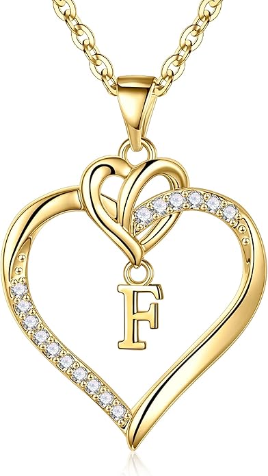 STORUP Valentines Gifts for Her Teen Girls - Heart Initial Necklaces for Women Girls, 14K-Gold-Plated CZ Initial A-Z Heart Necklaces for Teen Girl Jewelry Valentines Gifts for Women Mom Wife Sister
