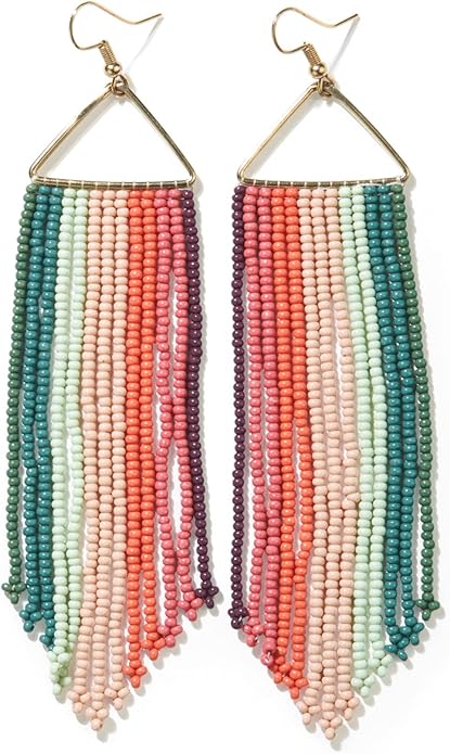 INK+ALLOY Beaded Earrings for Women Dangling, Emilie Seed Bead Long Fringe Statement Boho Earrings, Hypoallergenic Handmade Jewelry for the Modern Bohemian, 4.5-Inch