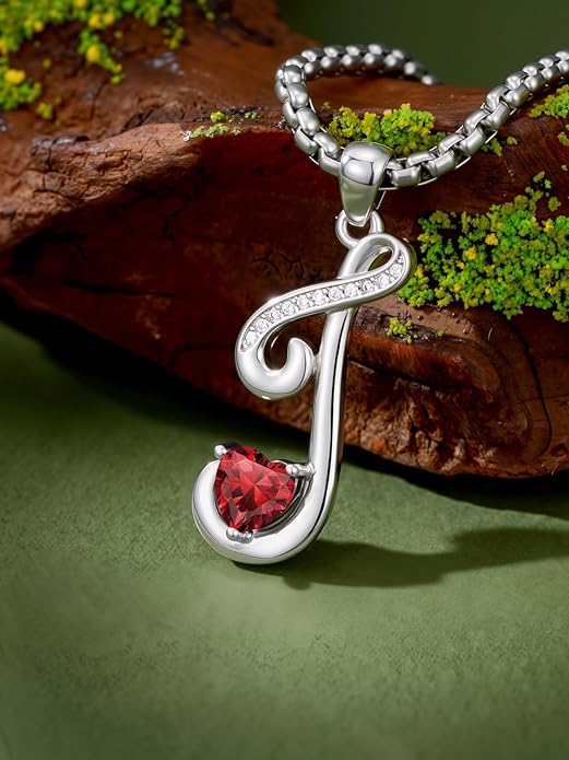 Valentines Day Gifts for Women Alphabet A to Z Initial Birthstone Pendant Necklaces for Women - 18k White Gold Plated Personalized Name Jewelry Valentine Mothers Day Birthday Gifts for Women Her Girlfriend