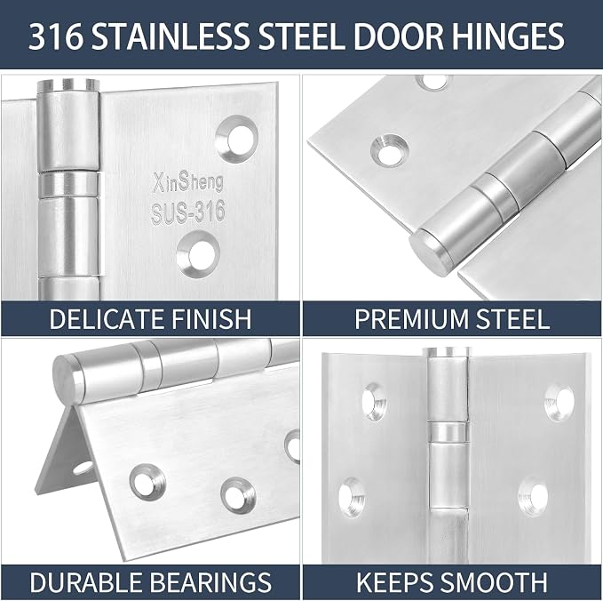 4" 316 Marine Grade Door Hinges XINSheng Heavy Duty Exterior 3 Pack | Ball - Image 5