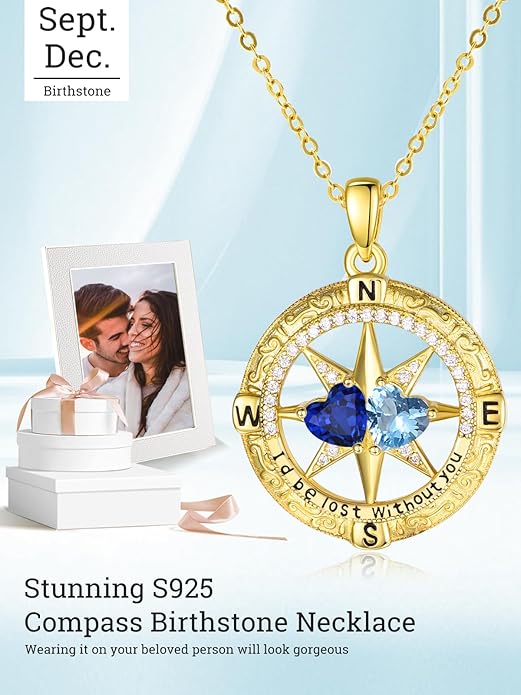 Valentine's Day Gifts for Wife 925 Sterling Silver Double Birthstone Pendant Necklaces I Love You for Always and Forever Necklace Anniversary Birthday Gifts for Wife Girlfriend Mom Her