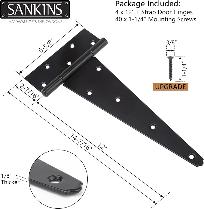12 Inch T-Strap Shed Door Hinges Heavy Duty, Yard Door, Barn Door Gates - Image 2