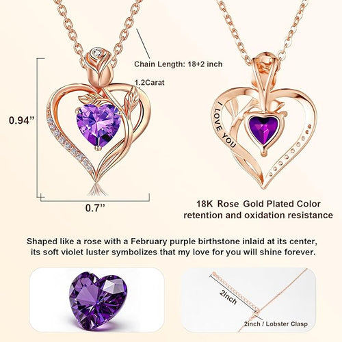 1.2CT Rose Heart Necklace Option of Moissanite or Lab-Grown Sapphire Ruby Emerald&More Necklace for Women Birthstone Girlfriend Necklace S925 Sterling Silver 18K White/Rose Gold Plated D Color VVS1 Gift for Wife Mother Daughter for Birthday Anniversary...