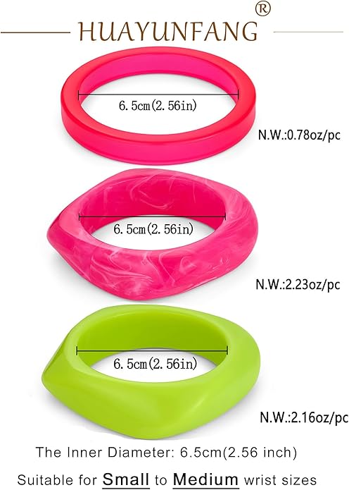 3PCS Colorful Acrylic Resin Bangle Bracelet for Women Boho Geometric Acetate Plate Bracelet Trendy Christmas Jewelry