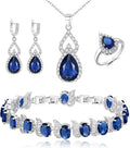 BriLove Wedding Jewelry Set for Women Bride Bridesmaid, Gorgeous Cubic Zirconia Teardrop Necklace Earrings Bracelet Adjustable Ring Jewelry Gift for Birthday/Anniversary/Mother’s Day