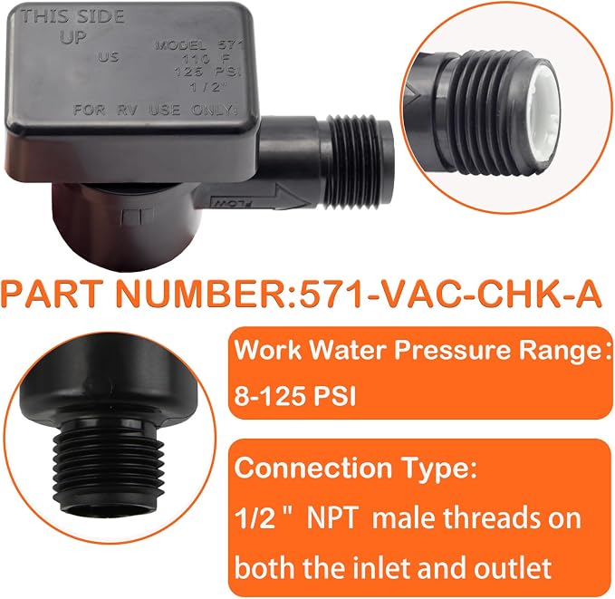 RV Vacuum Breaker Check Valve, 571-VAC-CHK-A Camper RV Black Tank Check Valve - Image 2