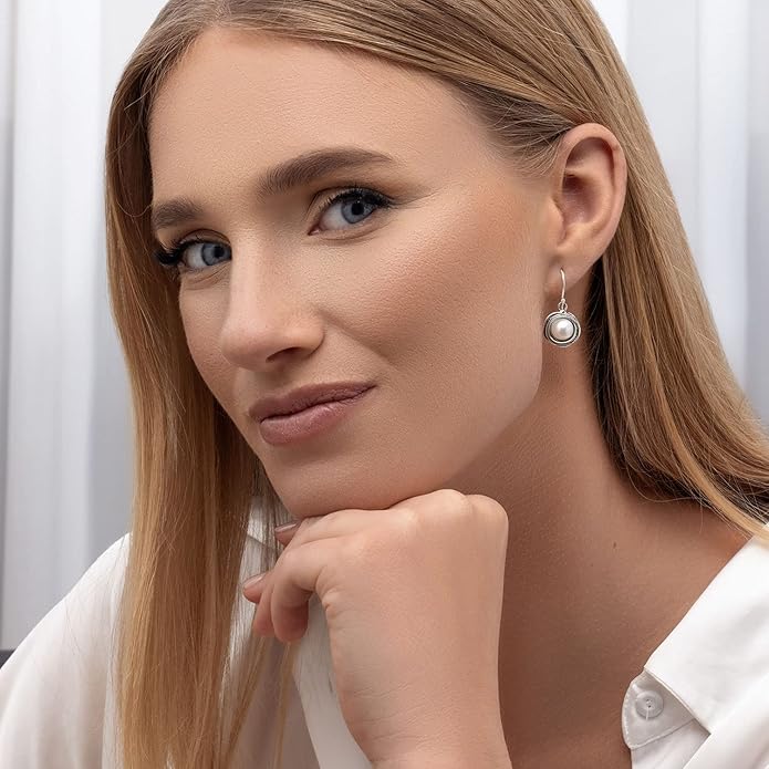 JEAN RACHEL JEWELRY 925 Sterling Silver Dangle Earrings for Women with Freshwater Pearl Vintage Design - Hypoallergenic, Lead & Nickel Free - Artisan Handcrafted Statement Earrings