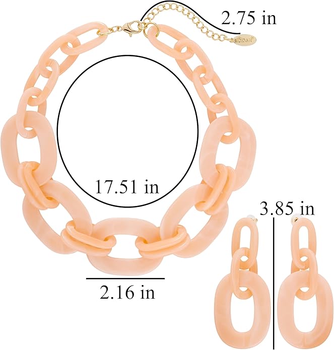 Bocar Acrylic Chunky Statement Necklace for Women Cube Link Chain Collar Necklace and Hoop Earrings Costome Jewelry Set