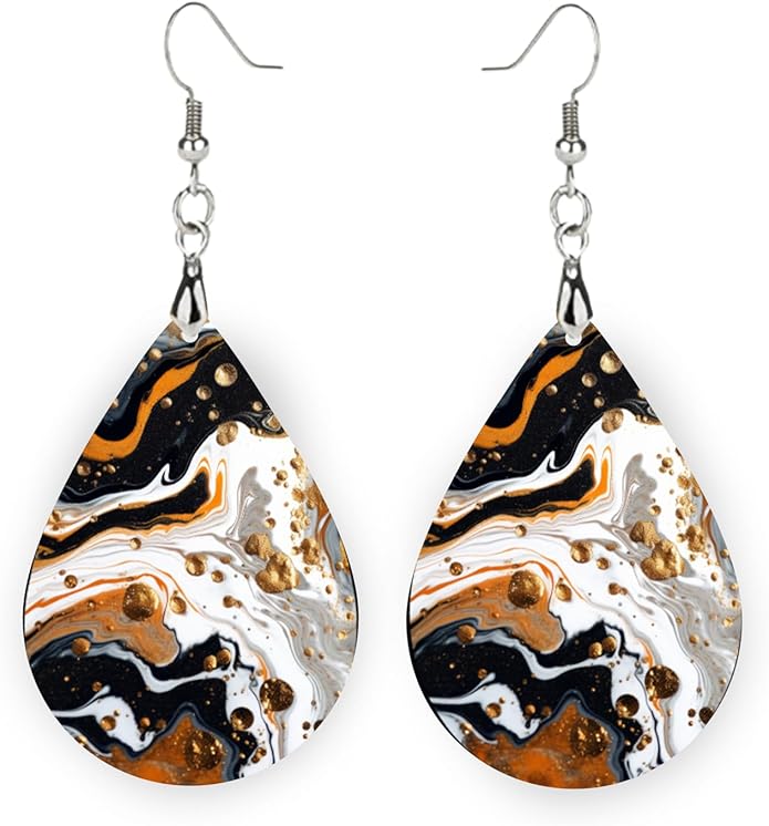 Teardrop Wood Earrings Light Weight Printed Image Dangle Jewelry, Fun and Funky