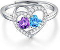 Iefil Adjustable Ring for Women - 925 Sterling Silver Double Birthstone Rings, Anniversary Birthday Gifts for Women Wife Her
