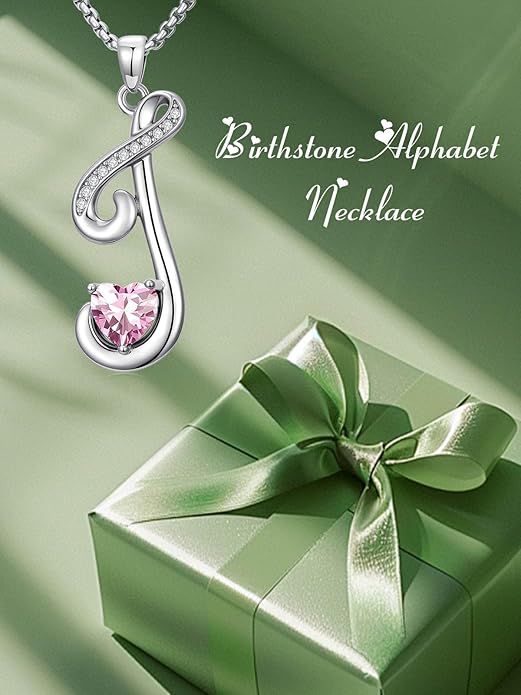 Valentines Day Gifts for Women Alphabet A to Z Initial Birthstone Pendant Necklaces for Women - 18k White Gold Plated Personalized Name Jewelry Valentine Mothers Day Birthday Gifts for Women Her Girlfriend