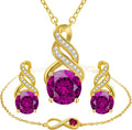 Jewelry Sets for Women-18K Gold Plated Dainty Birthstone Pendant,Trendy Necklace Earrings Infinity Bracelets Set,Ideal Jewelry Gifts for Her Mom