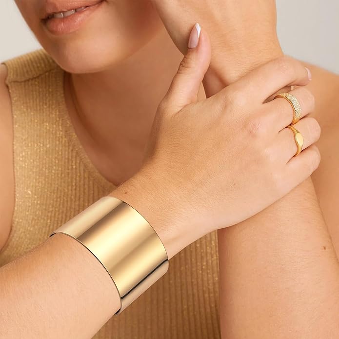 FIRAZIO 2-8 Pcs Cuff Bangle Bracelet for Women Open Wide Wire Bracelets Golden Wrist Cuff Wrap Bracelet Adjustable