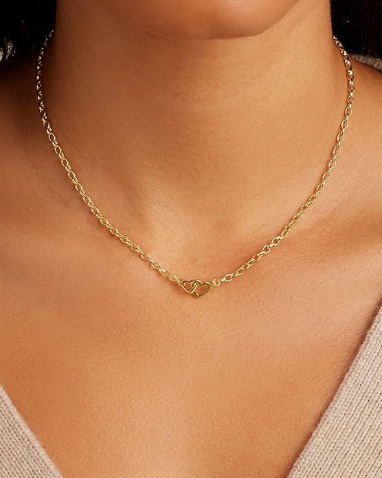 gorjana - Parker Heart Necklace 16 1/2 or 17 inches - 18K Gold Plated - Cable Chain, Interlocking Double Open Hearts - Gifting Necklace to Loved One - Stylish Gift Packaging - Unique Heart Hinge Closure