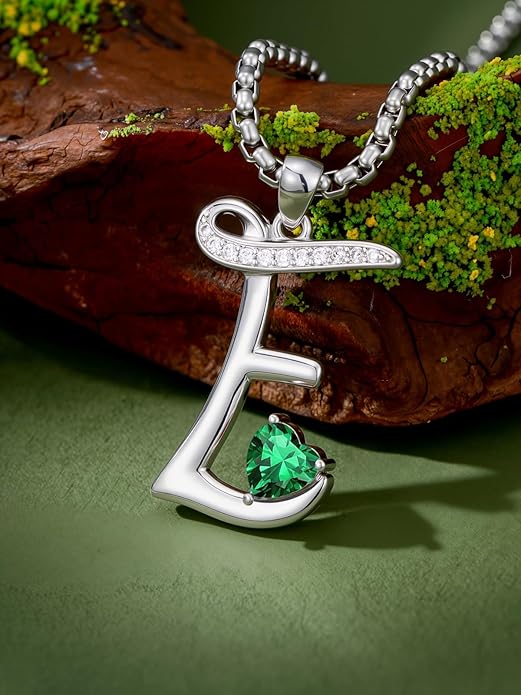 Valentines Day Gifts for Women Alphabet A to Z Initial Birthstone Pendant Necklaces for Women - 18k White Gold Plated Personalized Name Jewelry Valentine Mothers Day Birthday Gifts for Women Her Girlfriend