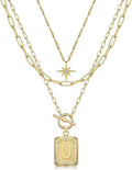 MJartoria Layered Initial Necklaces for Women Trendy, 14K Gold Plated Brass Simple Star Choker Square Letter Pendant Necklace, Paperclip Chain Necklaces Jewelry Gifts