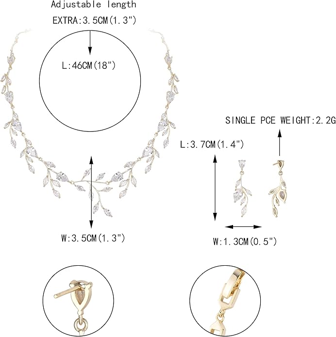 EVER FAITH Wedding Jewelry for Bride Women Bridesmaid, Sparkly Cubic Zirconia Pear-Shaped Birthstone Leaf Necklace Earrings Set for Prom