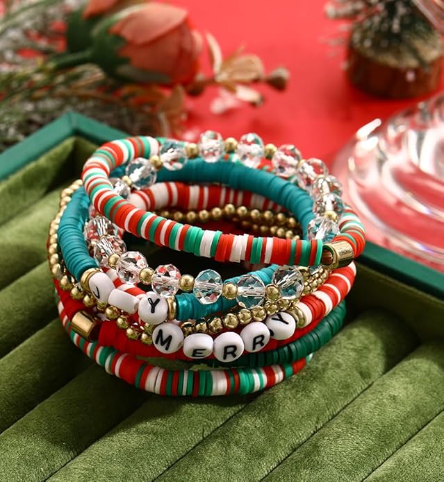 iF YOU 13pcs Heishi Clay Beaded Stretch Bracelets for Women, Boho Gold Surfer Stackable Bracelet Stacks White Brown Black Beach Jewelry