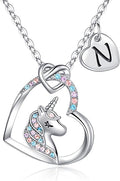 Hidepoo Valentines Gifts for Kids Girls - Unicorn Necklace Gifts for Teen Girls Kid, Colorful CZ Heart Pendant Initial Unicorn Necklaces for Girl Jewelry Birthday Gift for Girl Kid