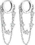 Tassel Chain Small Gold Hoop Dangle Earring For Women Huggie Earring Heart Star CZ 14K Gold Plated Fashion Jewelry Friendship Gift