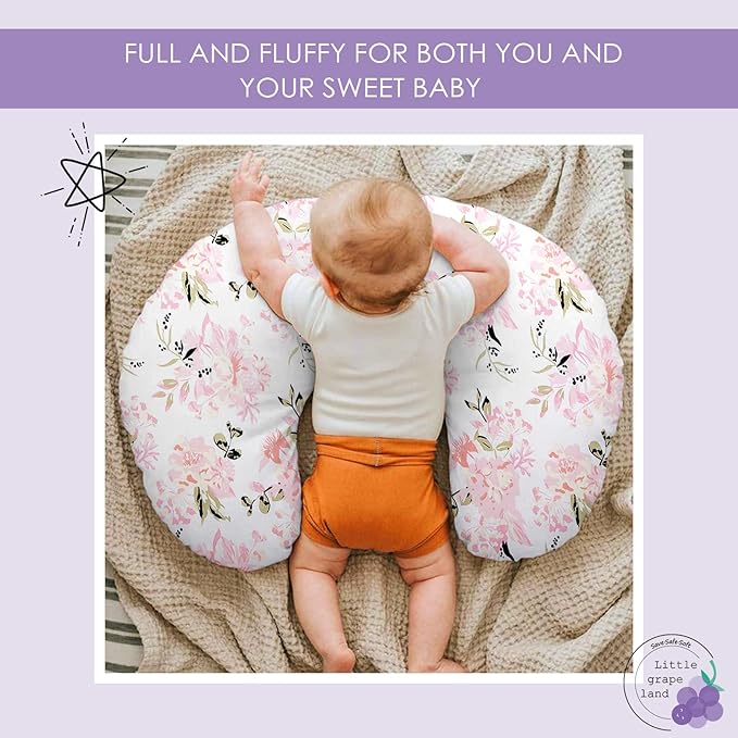 Nursing Pillow, Breast Feeding Pillows for Mom, Rose Floral Print Soft Cover with Breathable Filling, Infant Feeding Support Pillow for 0-12 Months, Multifunctional Support Cushion for Travel