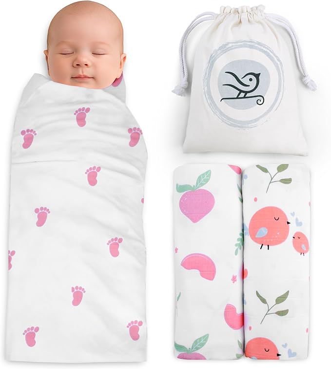 BabySparrow 3 Pack Muslin Swaddle Blankets - Soft, Lightweight, Breathable Cotton Newborn Swaddle, Baby Girl and Baby Boy Receiving Blankets, 47 x 47 Inches, Nursery Essentials