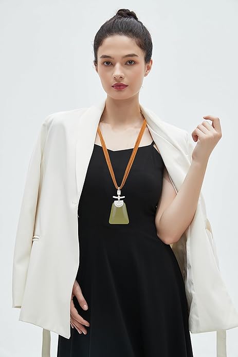 GelConnie Leather Necklace for Women Large Pendant Long Brown Necklace Circle Leather Choker Vintage Sweater Necklace Gold Chunky Boho Necklaces for Women