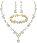 Crysdue Wedding Jewelry Set for Women, Floral Leaf Vine Teardrop Necklace Dangle Earrings Bracelet and Hair Comb, Cubic Zirconia Elegant Party Prom Jewellery for Bridal Bridesmaid