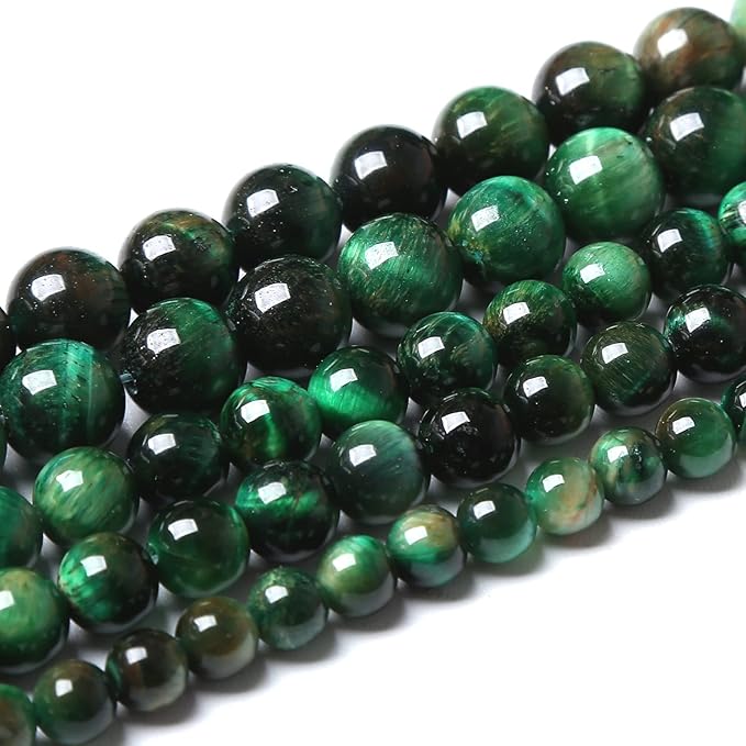 Natural Green Tiger Eye Stone Beads Round Loose Beads Energy Gemstone Healing Power for Jewelry Making 1 Strand 10mm 38pcs 15"