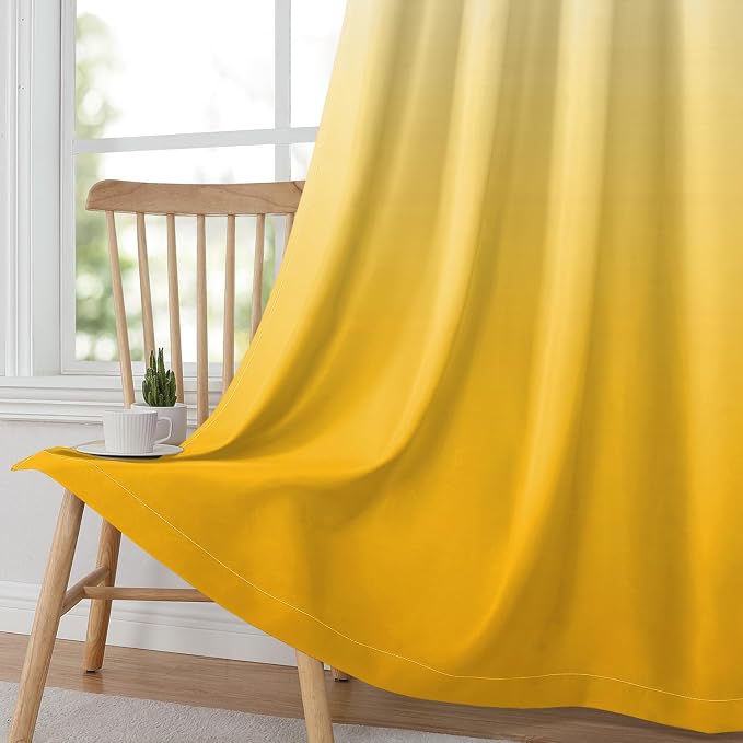 HOMEIDEAS Yellow Ombre 100% Blackout 52W x 63L 2 Panels | Gradient, Room - Image 3