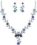 BriLove Women's Wedding Jewelry Leaf Cluster Flower Crystal Dangle Earrings Pendant Necklace Set for Bridal