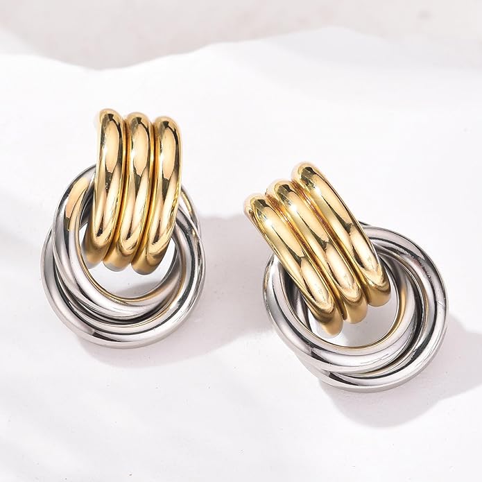 14K Gold Plated Knot Earrings for Women Gold Silver Earrings Heart Link Drop Dangle Earring Chunky Golden Knotted Statement Jewelry