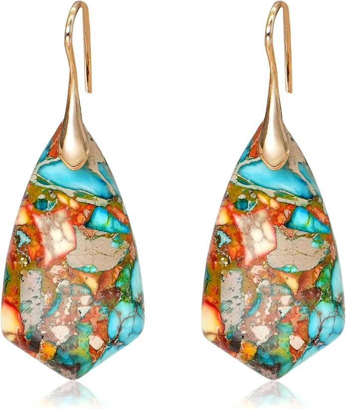 Natural Stone Earrings Multishape Dangle Drop Earrings Boho Stone Earring for Women