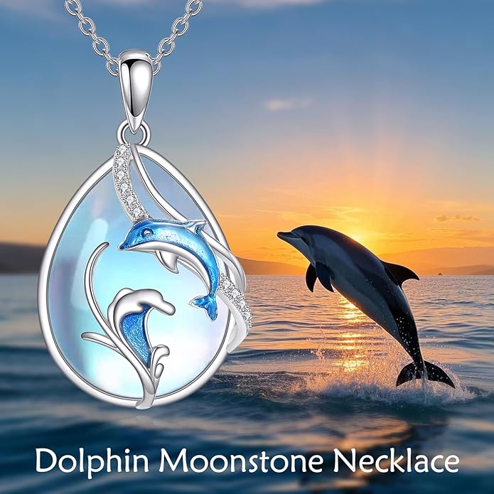 KQF Dragonfly/Butterlfy/Cat/Jellyfish/Bunny/Axolotl/Bee/Mermaid/Hummingbird/Elephant Necklace for Women Sterling Silver Moonstone Pendant Necklace Dragonfly Jewelry Gifts for Women